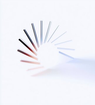Minimal circular loading spinner with abstract blue and red gradient bars on a clean white background, modern technology interface concept for progress, processing, waiting and digital innovation
