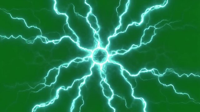 Bright cyan electric lightning bolts radiate outward from a central point on a green.