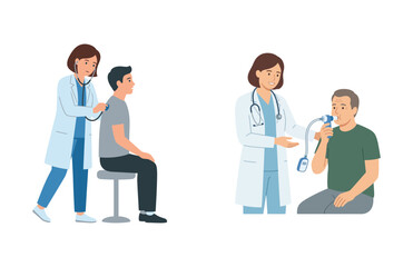 Obraz premium Female Doctor Performing Physical Lung Examination and Respiratory Health Checkup on Patients in Clinic
