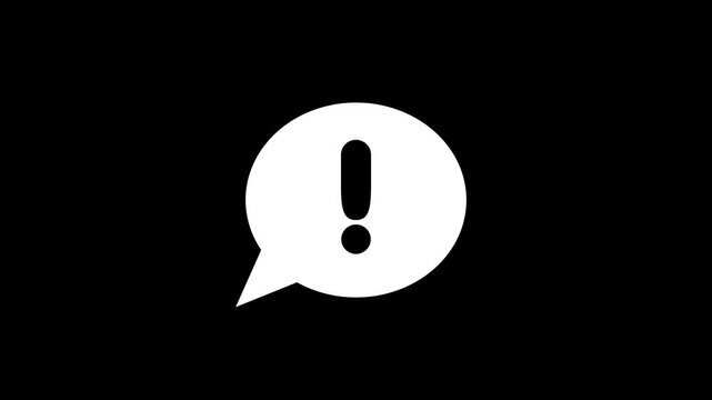 White speech bubble with exclamation mark animation.