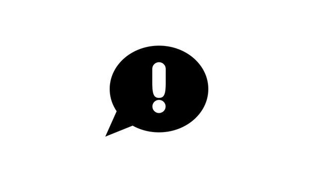 Black speech bubble with exclamation mark animation.