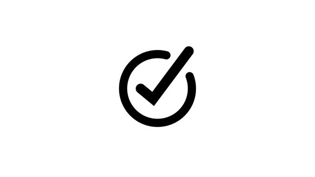 Black color simple check mark circle animation alpha channel with white background 4K Video animation.