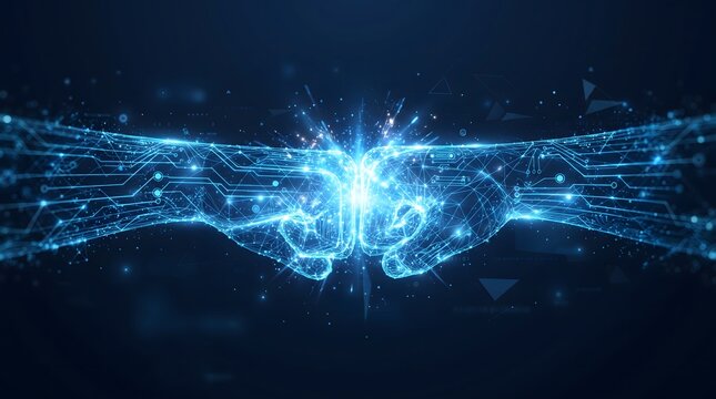 Digital hands connecting with glowing network representing world mental health day concept