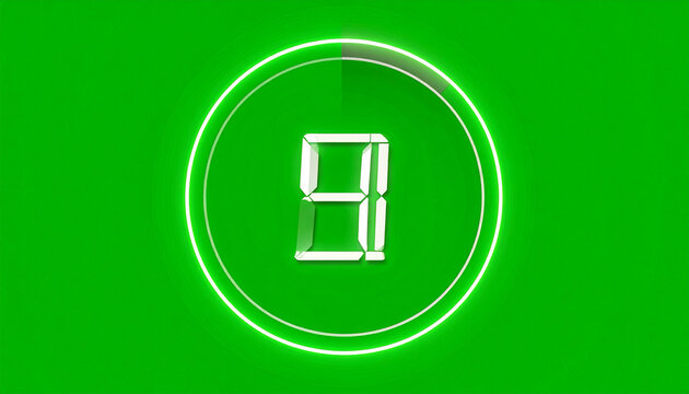 Digital Countdown Timer Displaying Number 8 with Glowing White Circle and Green Gradient Background for Technology and Interface Concepts