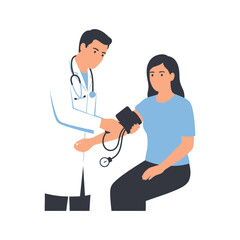 Obraz premium Professional Male Physician Measuring Blood Pressure of a Female Patient During a Routine Medical Consultation