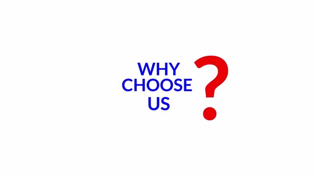 Why Choose Us Text Animation with Question Mark Icon, Modern Business Corporate Typography for Marketing and Presentation.
