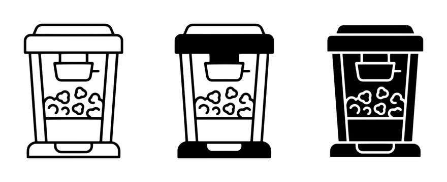 Popcorn Machine Icons, Snack Maker Vector Graphics, Cinema Treat Machine Set