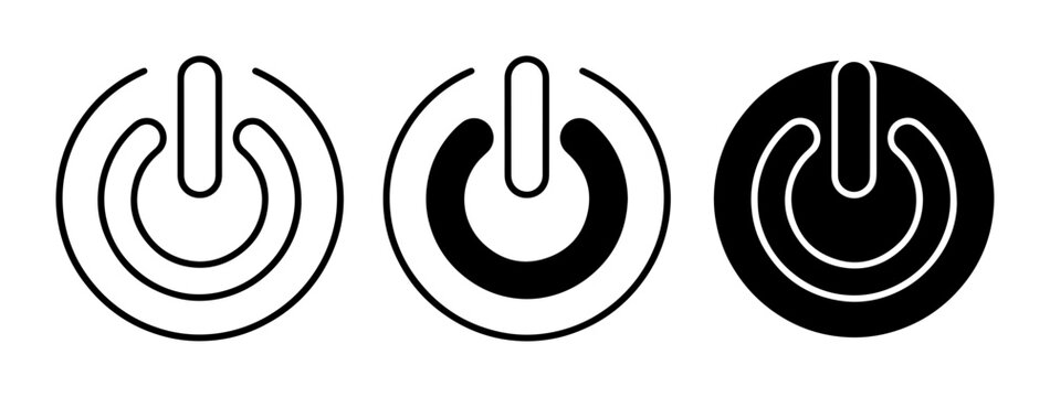 Power Button Icons, Start Stop Symbols, On Off Controls, Vector Set