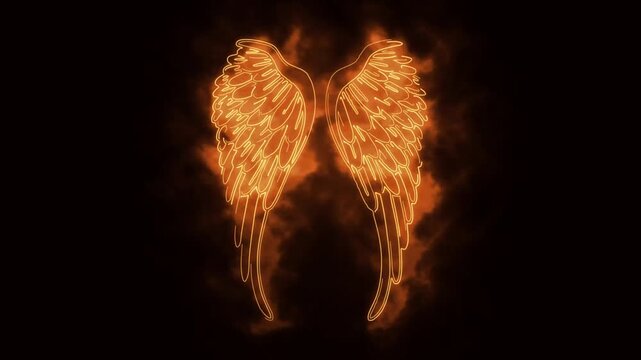 a pair of fiery wings on a black background