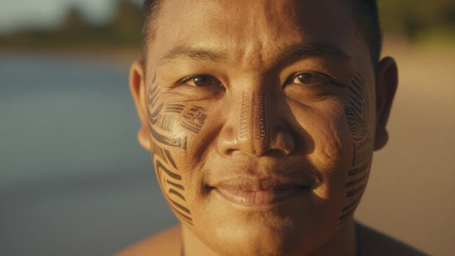 Traditional Facial Tattoo Artistry on a Young Male Subject