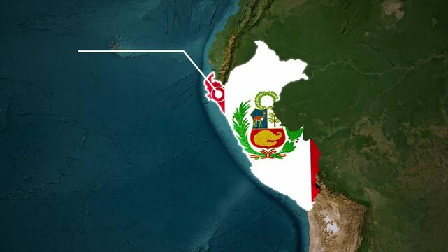 Peru Map with National Flag on South America Geographic Map, Peru Country Map and Flag Geographic Visualization, Peru Flag Map on South America, Peru Location Map with National Flag