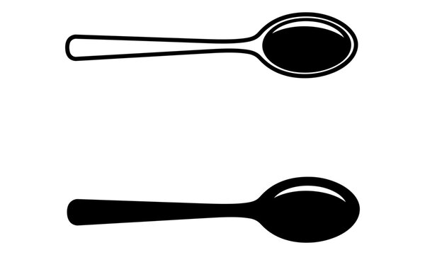 Two black and white spoon icons in different styles on a plain background