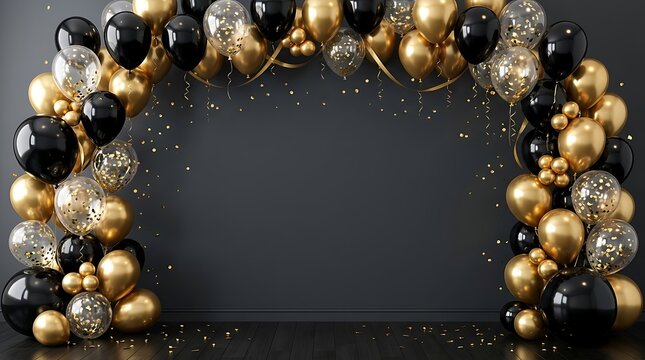 Black and gold balloon arch for luxury celebration