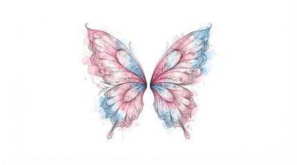 Fototapeta premium Watercolor butterfly tattoo design with vibrant pink and blue splashes on white background
