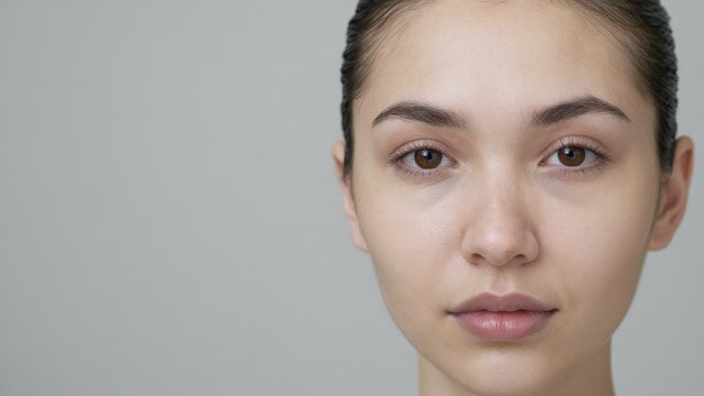 Close-Up Portrait of a Young Woman with Natural Beauty and Calm Expression