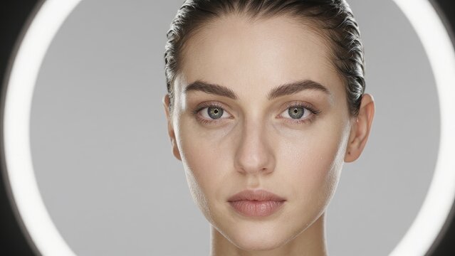 Close-Up Portrait of a Young Woman with Natural Makeup Expression