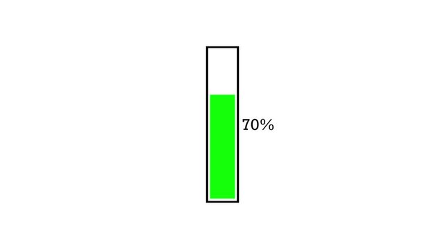 Vertical loading bar fills from empty to full displaying percentage completion on a white background progress filling indicator animation