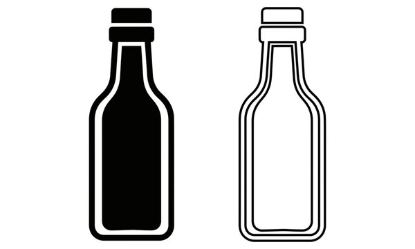 Two vintage style glass bottles in black fill and outline versions isolated on white