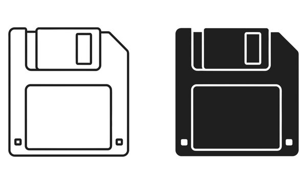 Two versions of a 3 5 inch floppy disk icon in line art style