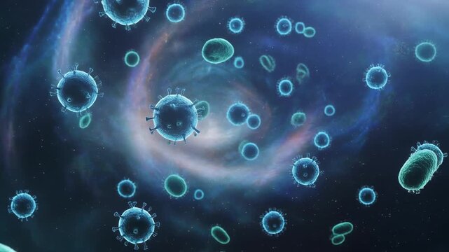 Microscopic view of swimming microorganisms in blue liquid