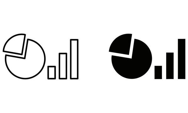 Business data analysis icons featuring pie charts and bar graphs in line art