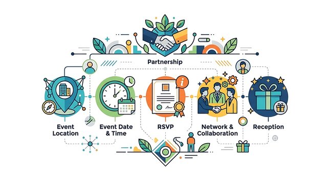 Business partnership and event planning process infographic