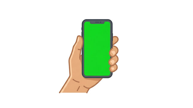 Hand holding smartphone with green screen display 2.