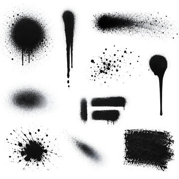 Set of Black Ink and Paint Splashes, Grunge Splatter Blots, Drips, Stains and Spray Shapes for Abstract Vector Design Texture