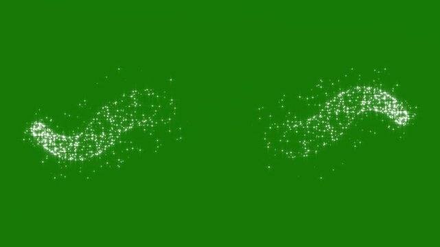 Magical glitter trail line animation incorporating fast glowing star streaks, white shimmer particles, green screen alpha, sparkle transition, and fantasy light motion background. 4k