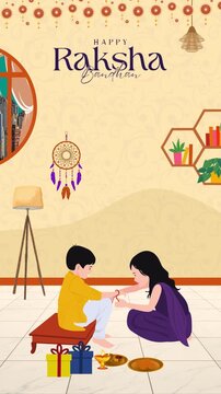 Raksha Bandhan Purple and Cream Traditional Illustrated Greeting Video Story