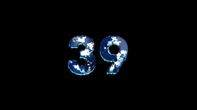Freezing Number 39 Animation With Alpha Channel. Frost Number With Ice Spikes Animation. Frozen Typography. Icy Number. Winter Freeze Number Animation. Transparent Background