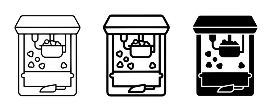 Popcorn Machine Icons, Vintage Cinema Snack Equipment, Retro Concession Stand Graphics