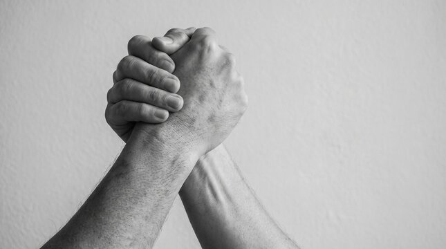 Helping hand concept and international day of peace, support. Helping hand outstretched, isolated arm, salvation. Close up help hand. Two hands, helping arm of a friend, teamwork. Black and white