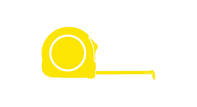 Yellow tape measure with extended blade rests on a white background