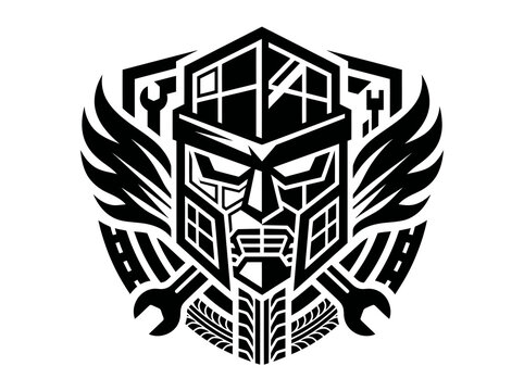 Black and White Autobot Logo With Wrench, Wings, and Tire Tread - Automotive Industry