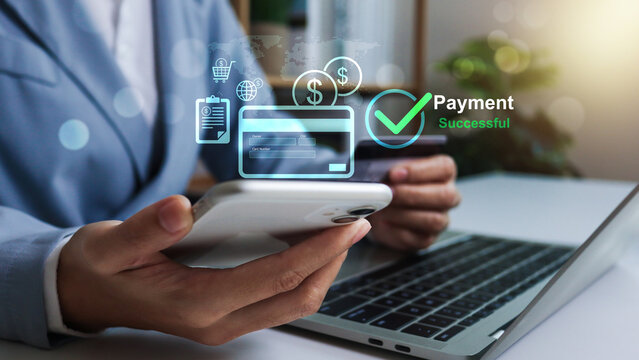A person holds a smartphone and credit card, with a virtual payment login screen displayed, symbolizing secure online transactions, mobile banking, and digital payment authentication.