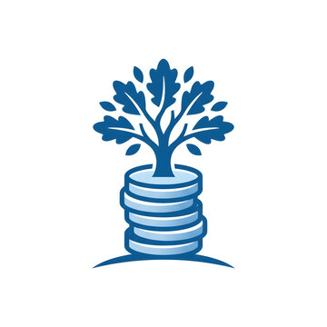 Blue pine tree illustration with spiral trunk design.
