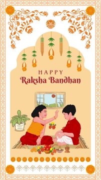 Raksha Bandhan Orange and Green Playful Illustrative Greeting Video Story