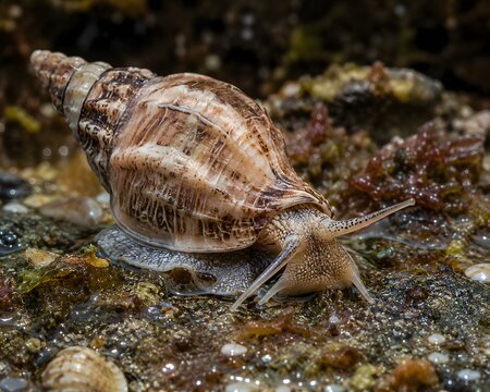 Macro wildlife photograph of a wild sea snail