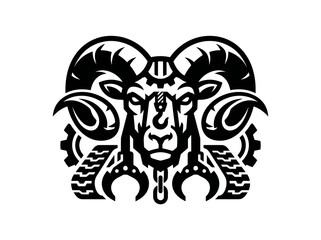 Naklejka premium Battering Ram Logo: Industrial Machine, BW Vector Art