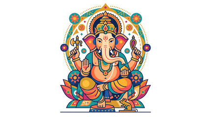 Lord Ganesha vector illustration, colorful Hindu god Ganesh deity icon, spiritual elephant head Ganpati art on white background