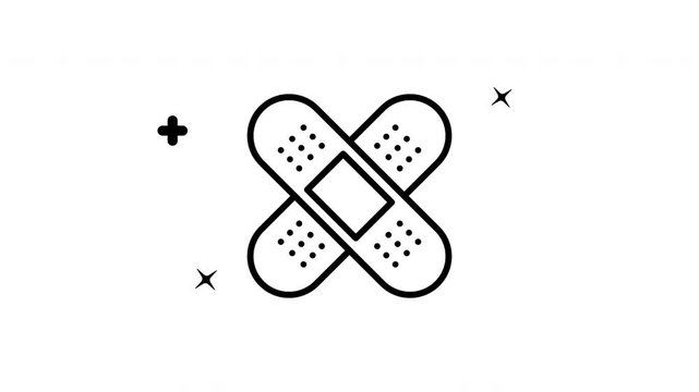 Plaster adhesive bandage icon animation suitable for medical and healthcare designs. Minimalist black vector graphic for logos, icons, and illustrations.