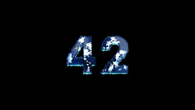 Freezing Number 42 Animation With Alpha Channel. Frost Number With Ice Spikes Animation. Frozen Typography. Icy Number. Winter Freeze Number Animation. Transparent Background