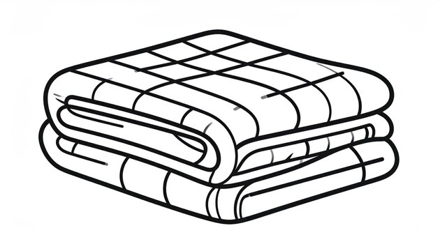 Folded bedding blankets stack line art graphic design.