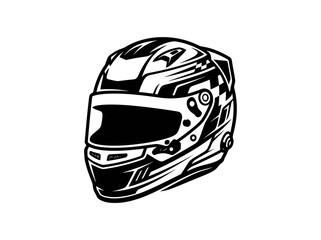 Fototapeta premium Motorsports Racing Helmet Black and White Vector Line Art Illustration