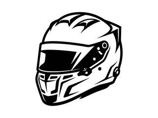 Fototapeta premium Automotive Motorsport Racing Helmet Vector Icon - Black and White Line Art Illustration