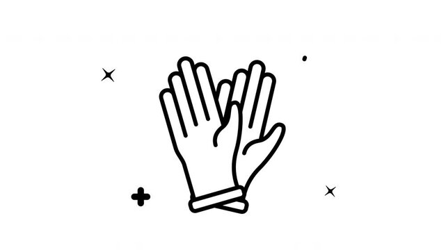 A simple Medical gloves icon animation depicted in black outline on transparent background. Suitable for medical, healthcare, safety, hygiene, and ppe related designs and concepts.