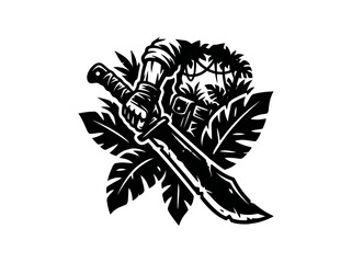 Fototapeta premium Black White Jungle Knife Vector - Adventure, Survival, Exploration Art