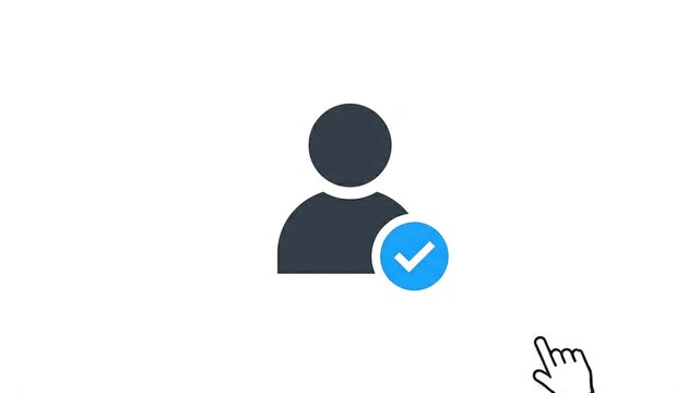 animated graphic of a user profile icon with a cursor clicking to add and then verify it