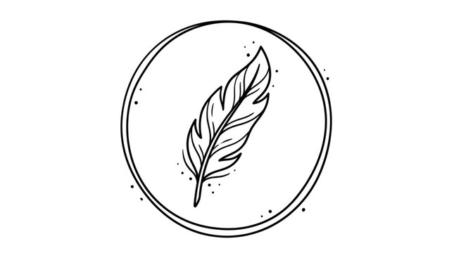 A minimalist vector graphic of a feather in a circle with a simple design